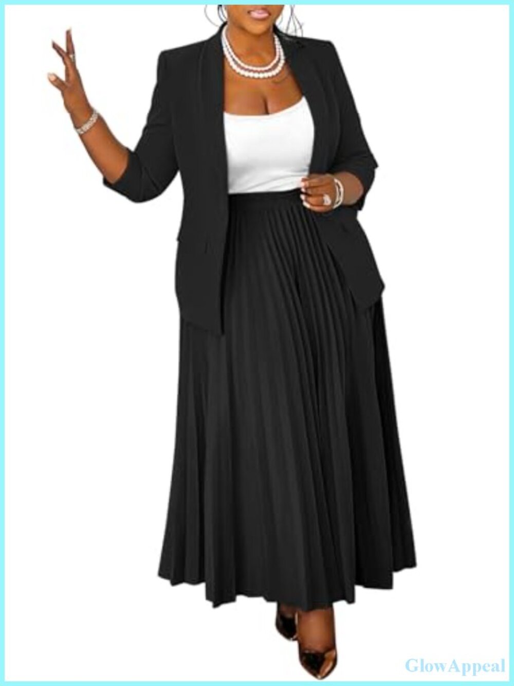 Women's Plus Size 2 Piece Blazer & Pleated Maxi Skirt Suit Set Business